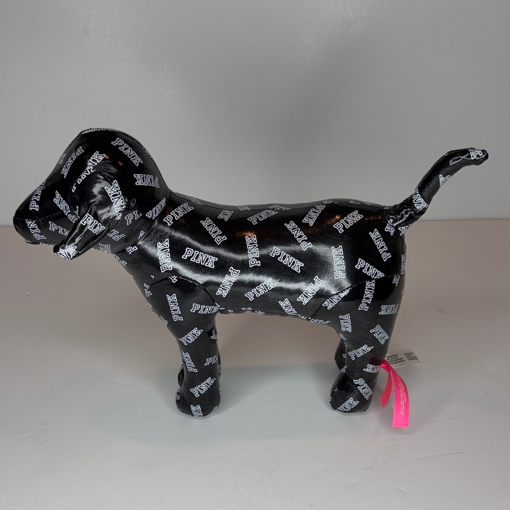 PINK Victoria's Secret Black Dog Toy with White logo 9 inches tall